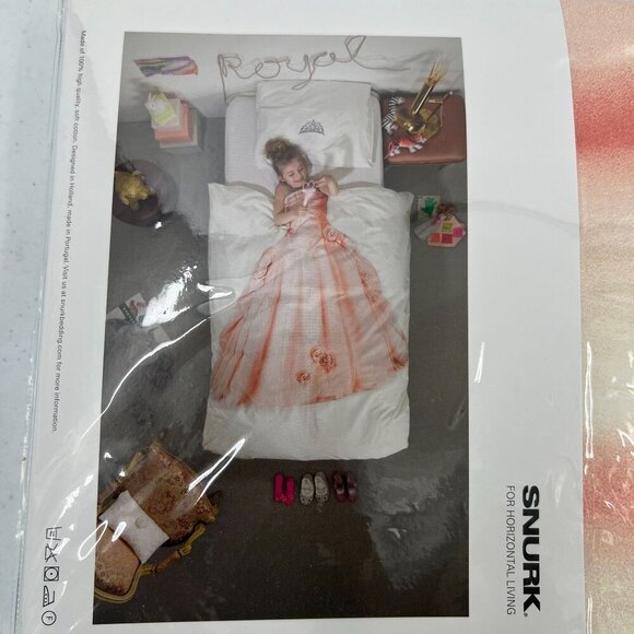 SNURK Princess Duvet Cover Set Twin Pink Ballgown‎ Dress Tiara Cotton Bedding - Picture 2 of 8